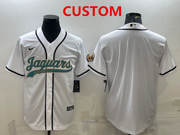 Mens Jacksonville Jaguars Custom White With Patch Cool Base Stitched Baseball Jersey->customized nfl jersey->Custom Jersey